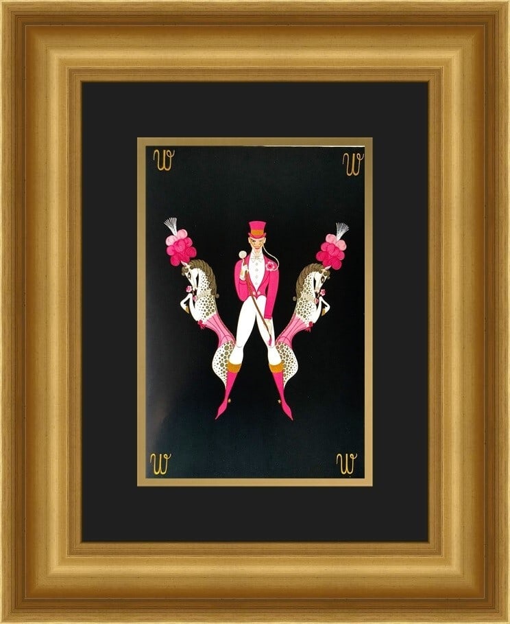 Erte Alphabet Suite W Art Deco Print Custom Framed 18x21: Erte Alphabet Suite W Art Deco Print Custom Framed 18x21 This exquisite print features Erte's Alphabet Suite W, showcasing a striking Art Deco style. The artwork is an offset lithograph, measuring 8"