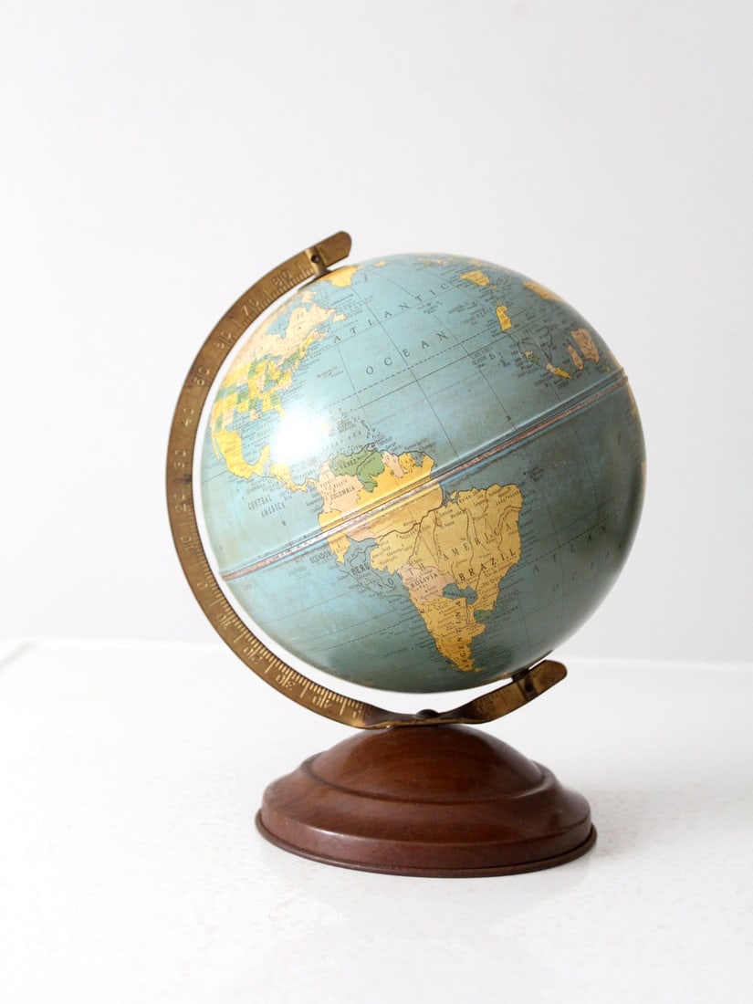 Vintage 1948 Replogle 8 Inch Tin Globe with Brass Meridian (1 of 10)