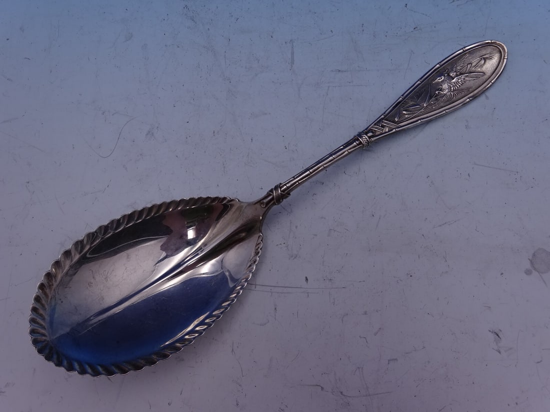 Whiting Sterling Silver Victorian Berry Spoon Japanese Pattern 9 1/8 Inch (1 of 7)