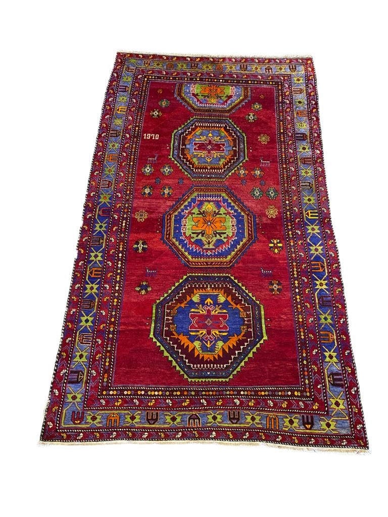 6' x 10' 10" Semi-Antique Russian Kazak Runner Rug Handmade Wool: 6' x 10' 10" Semi-Antique Russian Kazak Runner Rug Handmade Wool Free continental US Shipping Enhance your home with this stunning 6' x 10' 10" Semi-Antique Russian Kazak Runner Rug, a true masterpiec