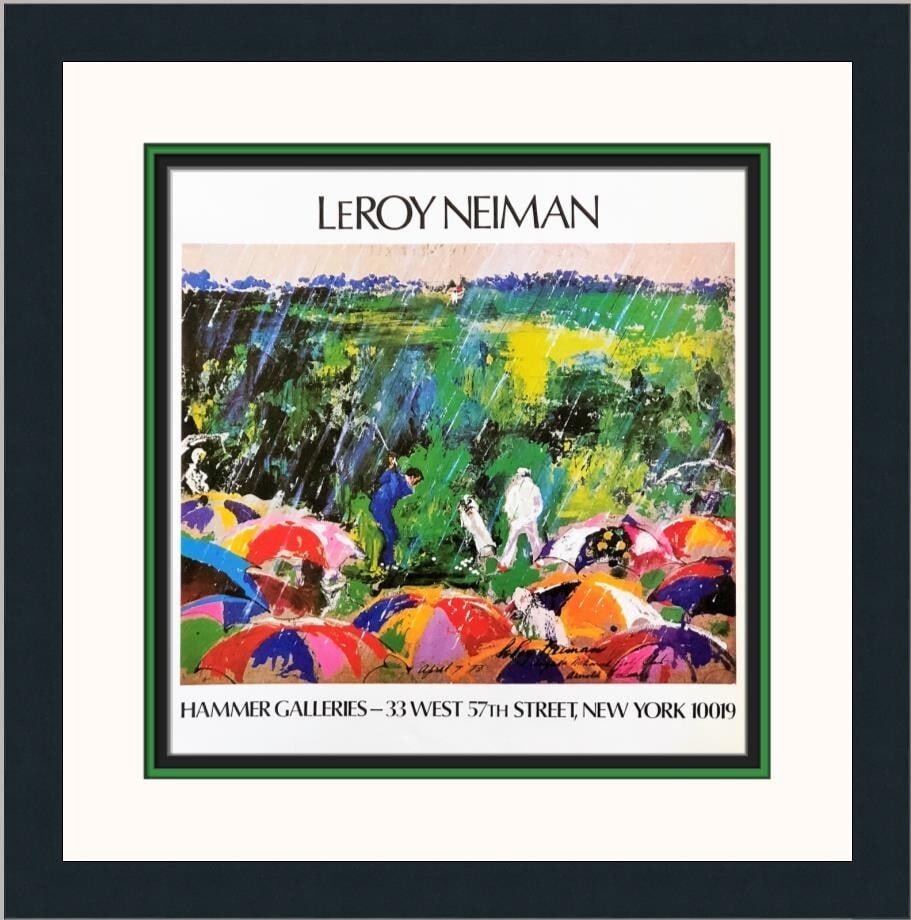 LeRoy Neiman Arnie in the Rain Custom Framed Print 17x17: LeRoy Neiman Arnie in the Rain Custom Framed Print 17x17 This stunning custom framed print titled "Arnie in the Rain" by renowned artist LeRoy Neiman captures the essence of golf in an expressive styl