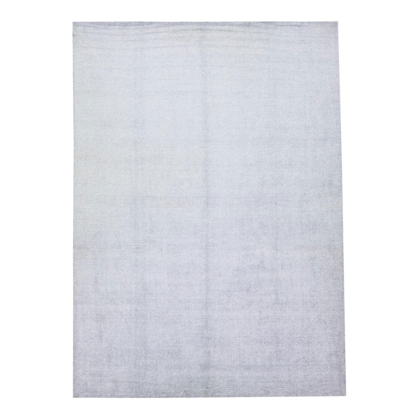 Contemporary Handmade Gray Wool Silk Rug 10.2 x 14.2: Contemporary Handmade Gray Wool Silk Rug 10.2 x 14.2 This exquisite contemporary rug is handmade from a luxurious blend of wool and silk, featuring a striking gray-silver base. The stunning geometric