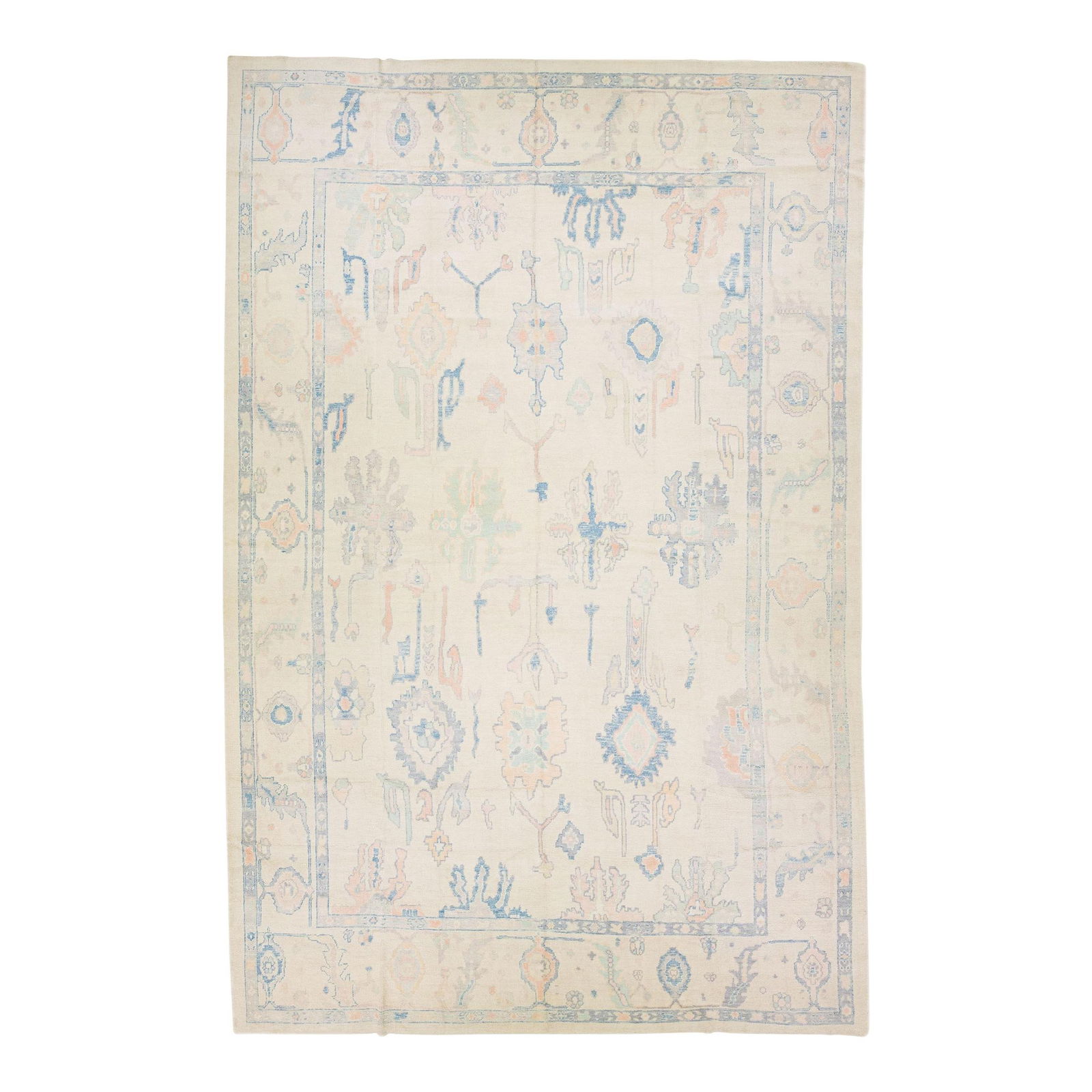 Oversized Turkish Oushak Handmade Floral Wool Rug 12' x 18'4' Beige: Oversized Turkish Oushak Handmade Floral Wool Rug 12' x 18'4' Beige Enhance your space with this stunning oversize modern Turkish Oushak handmade wool rug. Featuring a beige field adorned with a gorge