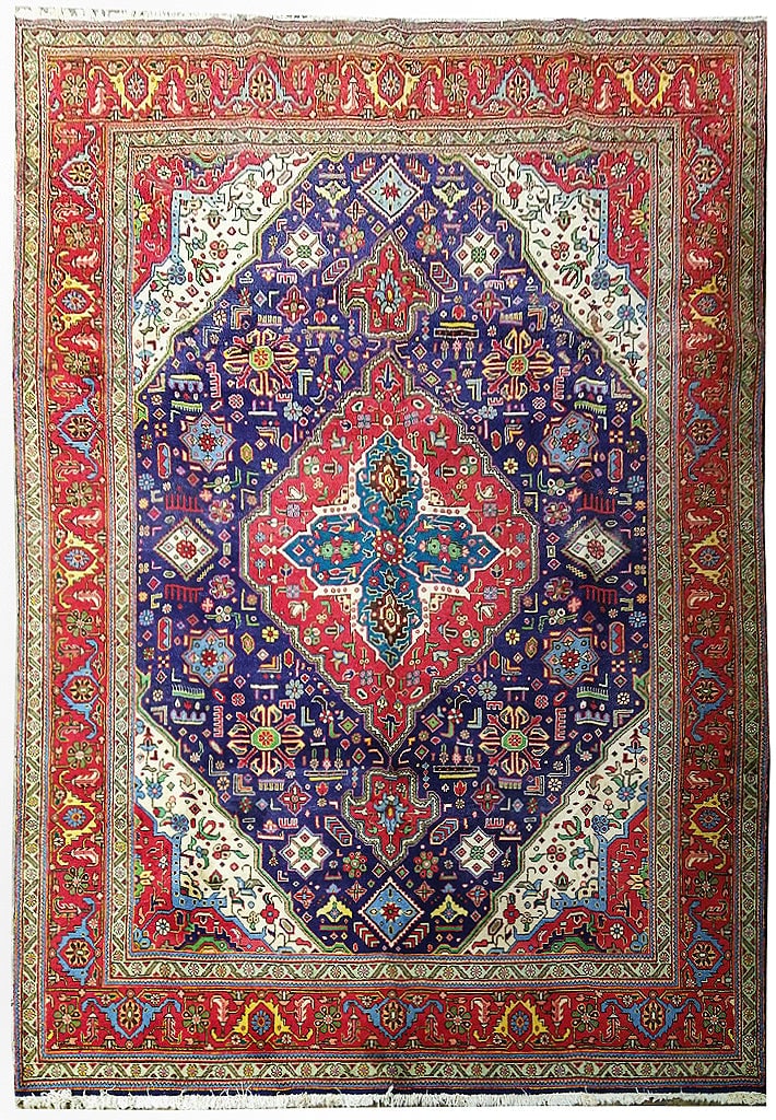 Handwoven 8' x 11.4' Persian Tabriz Rug in Blue Wool (1 of 9)