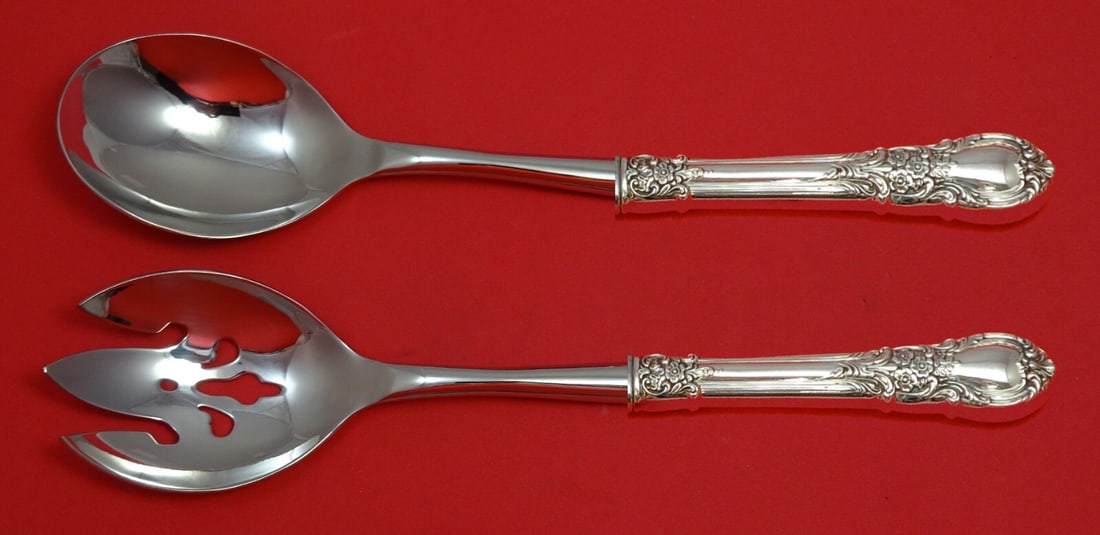 Lunt American Victorian Sterling Silver Salad Serving Set 2pc: Lunt American Victorian Sterling Silver Salad Serving Set 2pc This exquisite 2-piece salad serving set from Lunt features the elegant American Victorian pattern. Crafted from sterling silver with holl