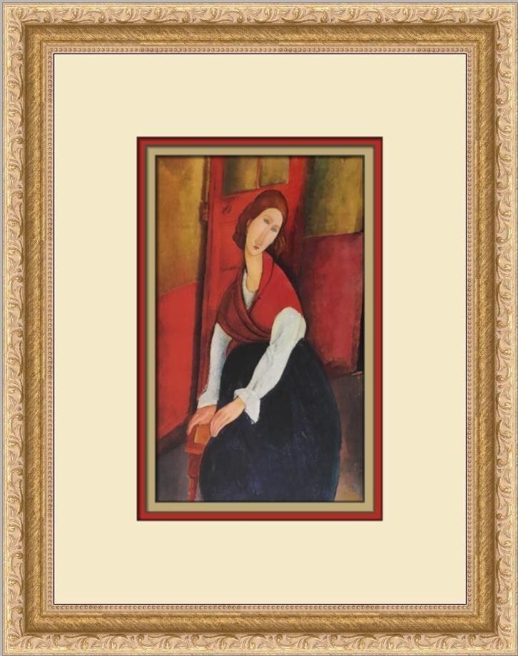 Amedeo Modigliani Jeanne Hebuterne Custom Framed Art Print 1977: Amedeo Modigliani Jeanne Hebuterne Custom Framed Art Print 1977 This beautiful custom framed print features Amedeo Modigliani's iconic work, "Jeanne Hebuterne." Measuring 13" x 11" overall, the print