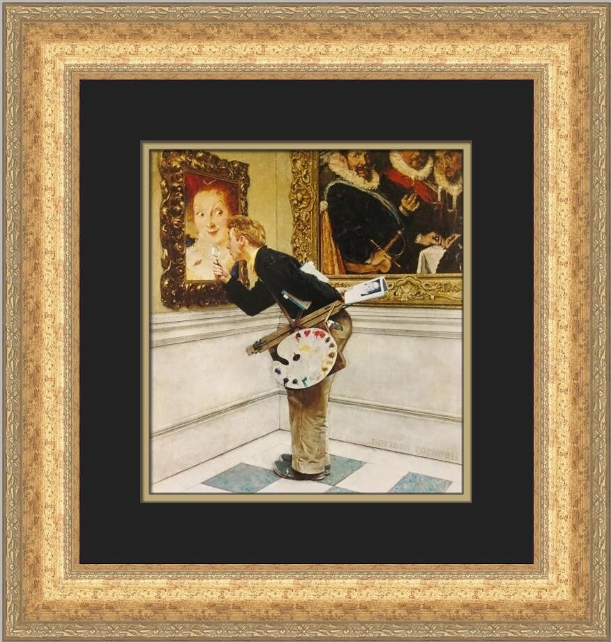 Norman Rockwell The Art Student Custom Framed Print 1979: Norman Rockwell The Art Student Custom Framed Print 1979 This custom framed print titled 'The Art Student' by renowned artist Norman Rockwell captures the essence of photorealism. Measuring 19 in. by