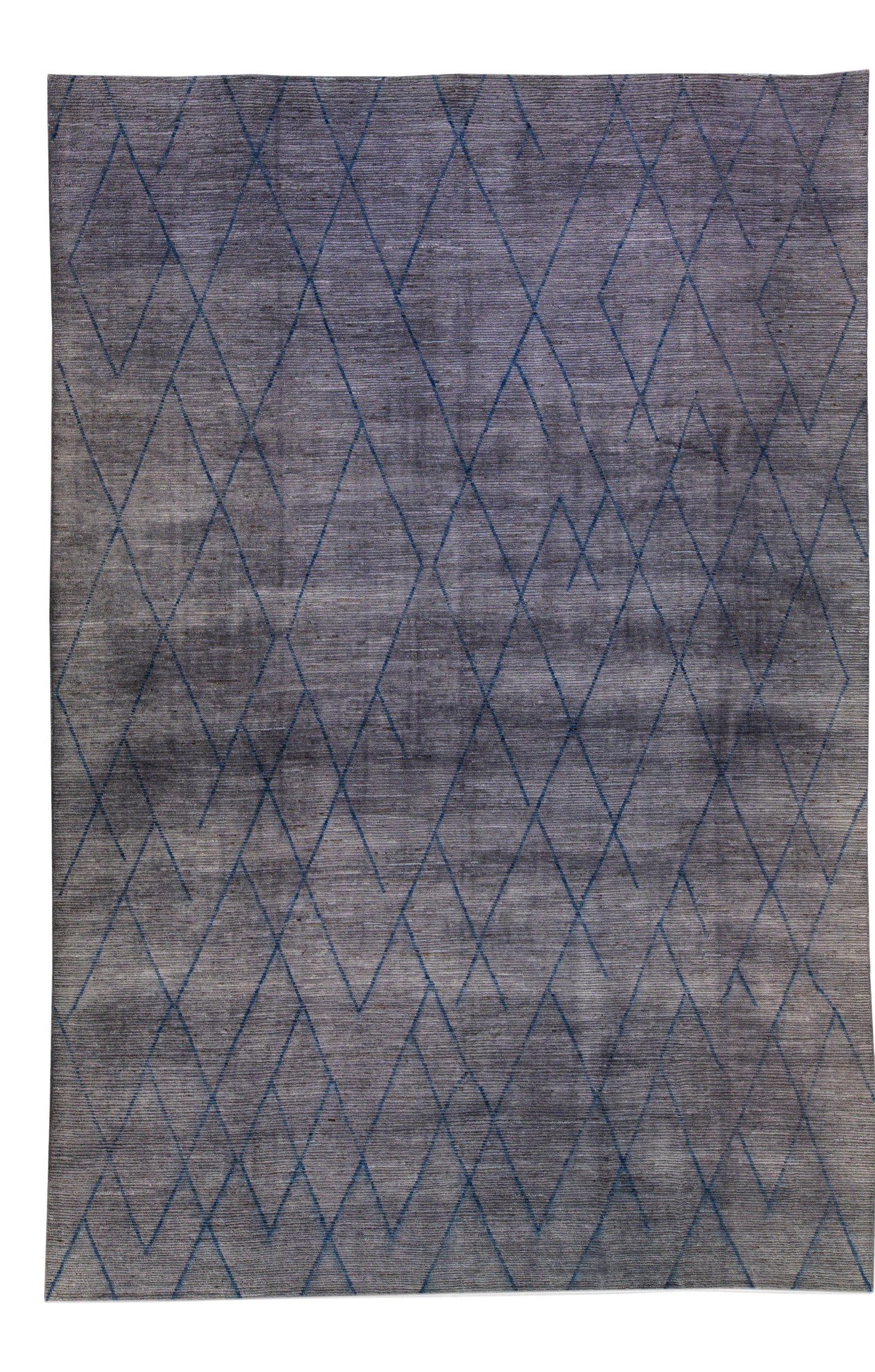 Oversize Handmade Moroccan Tribal Wool Rug Gray and Purple 11'9 x 17'8: Oversize Handmade Moroccan Tribal Wool Rug Gray and Purple 11'9 x 17'8 Enhance your living space with this exquisite Moroccan-style handmade wool rug. Featuring a captivating gray and purple field, th