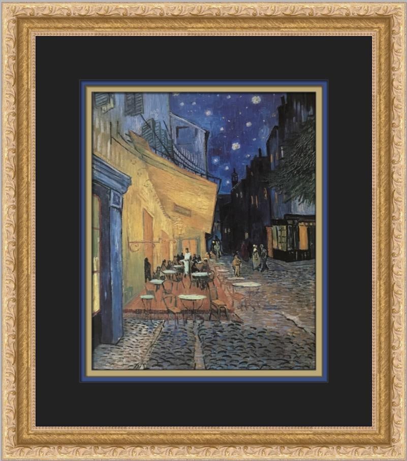 Vincent Van Gogh Cafe Terrace Framed Print 16 x 14 Open Edition: Vincent Van Gogh Cafe Terrace Framed Print 16 x 14 Open Edition This stunning custom framed print features Vincent Van Gogh's iconic artwork, "Cafe Terrace on the Place du Forum." Measuring 16 in x 14