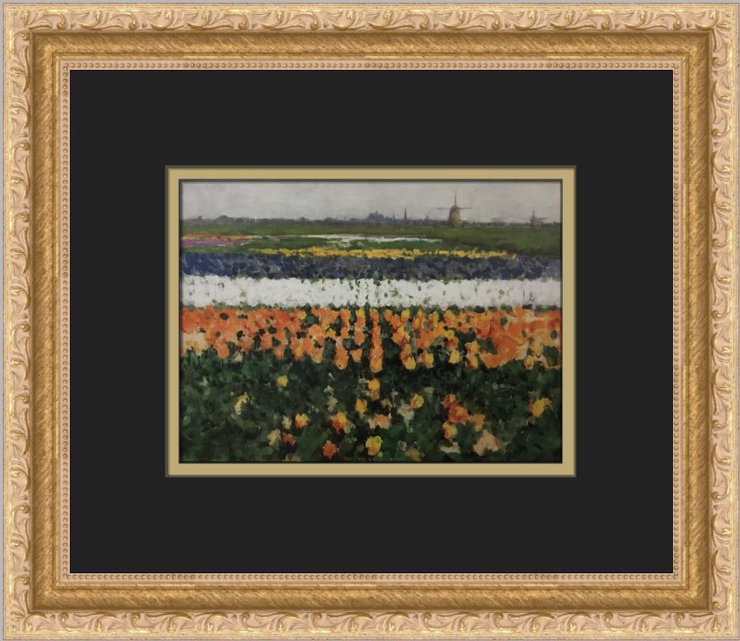George Hitchcock Flags of Holland Custom Framed Print 11 x 13 Impressionism: George Hitchcock Flags of Holland Custom Framed Print 11 x 13 Impressionism This stunning custom framed print titled "Flags of Holland" by artist George Hitchcock showcases a beautiful landscape in an