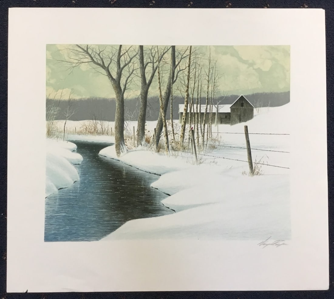 Wayne Cooper Signed Winter Scene Lithograph 1994 Americana Art: Wayne Cooper Signed Winter Scene Lithograph 1994 Americana Art Discover a stunning lithograph titled "Winter Scene" by artist Wayne Cooper. This medium-sized print measures 18 in. x 22 in. and showcas