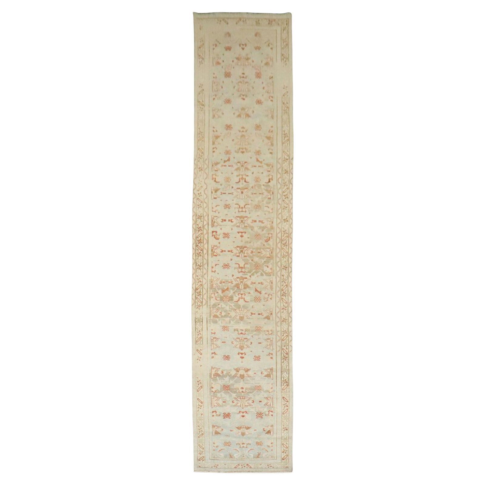 Early 20th Century Malayer Wool Runner Rug 3'5" x 16'10": Early 20th Century Malayer Wool Runner Rug 3'5" x 16'10" This Persian Malayer antique runner features a neutral color palette and a rustic style. Expertly hand-knotted from wool, this long and wide ru