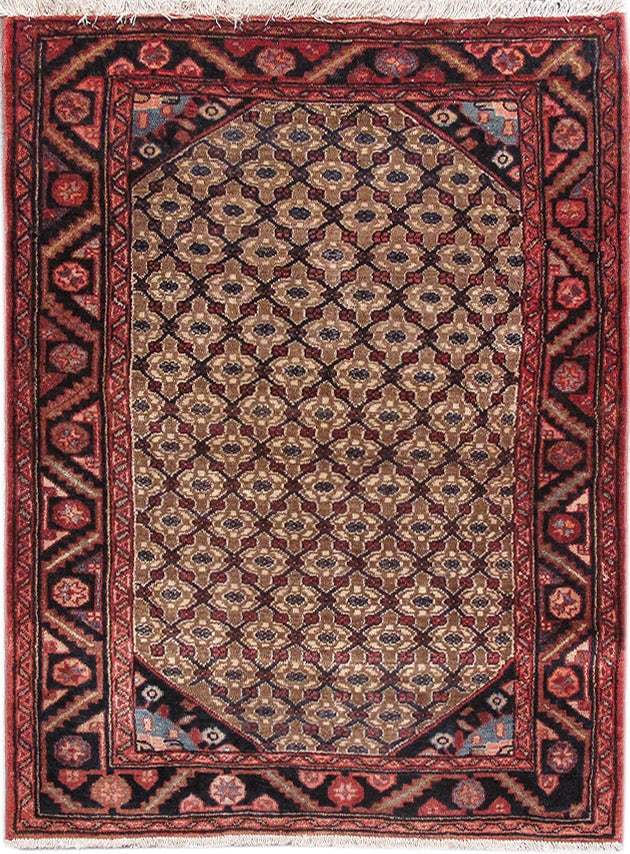 Persian Kamelhel Hamadan Rug 3.5 x 4.8 ft Hand Knotted Wool Iran: Persian Kamelhel Hamadan Rug 3.5 x 4.8 ft Hand Knotted Wool Iran Free continental US Shipping This hand-knotted Persian Kamelhel rug from the Hamadan region of Iran showcases traditional geometric tri