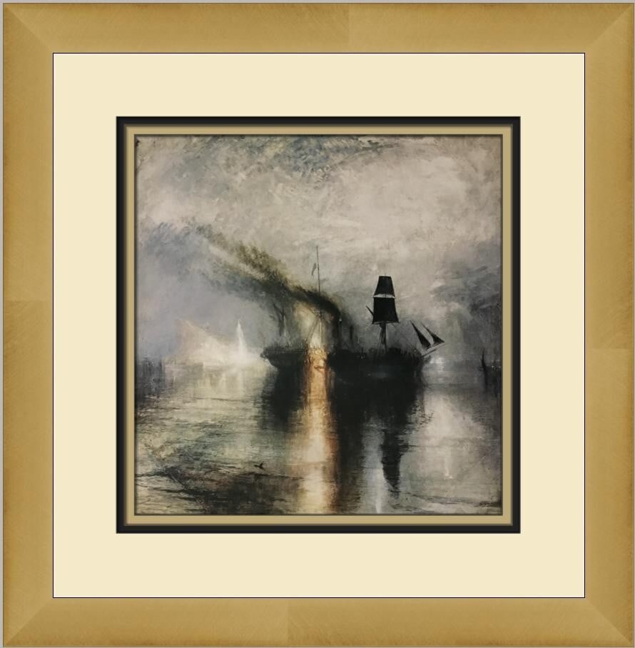 Joseph Turner Peace-Burial at Sea Custom Framed Lithograph Print: Joseph Turner Peace-Burial at Sea Custom Framed Lithograph Print This exquisite custom framed print features Joseph Mallord William Turner's renowned artwork, "Peace-Burial at Sea". Measuring 15 in x