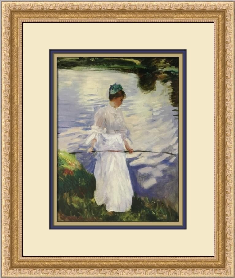 John Singer Sargent Violet Fishing Custom Framed Art Print 15x13: John Singer Sargent Violet Fishing Custom Framed Art Print 15x13 This exquisite custom framed print titled "Violet Fishing" is a stunning work by the renowned artist John Singer Sargent, created in 20