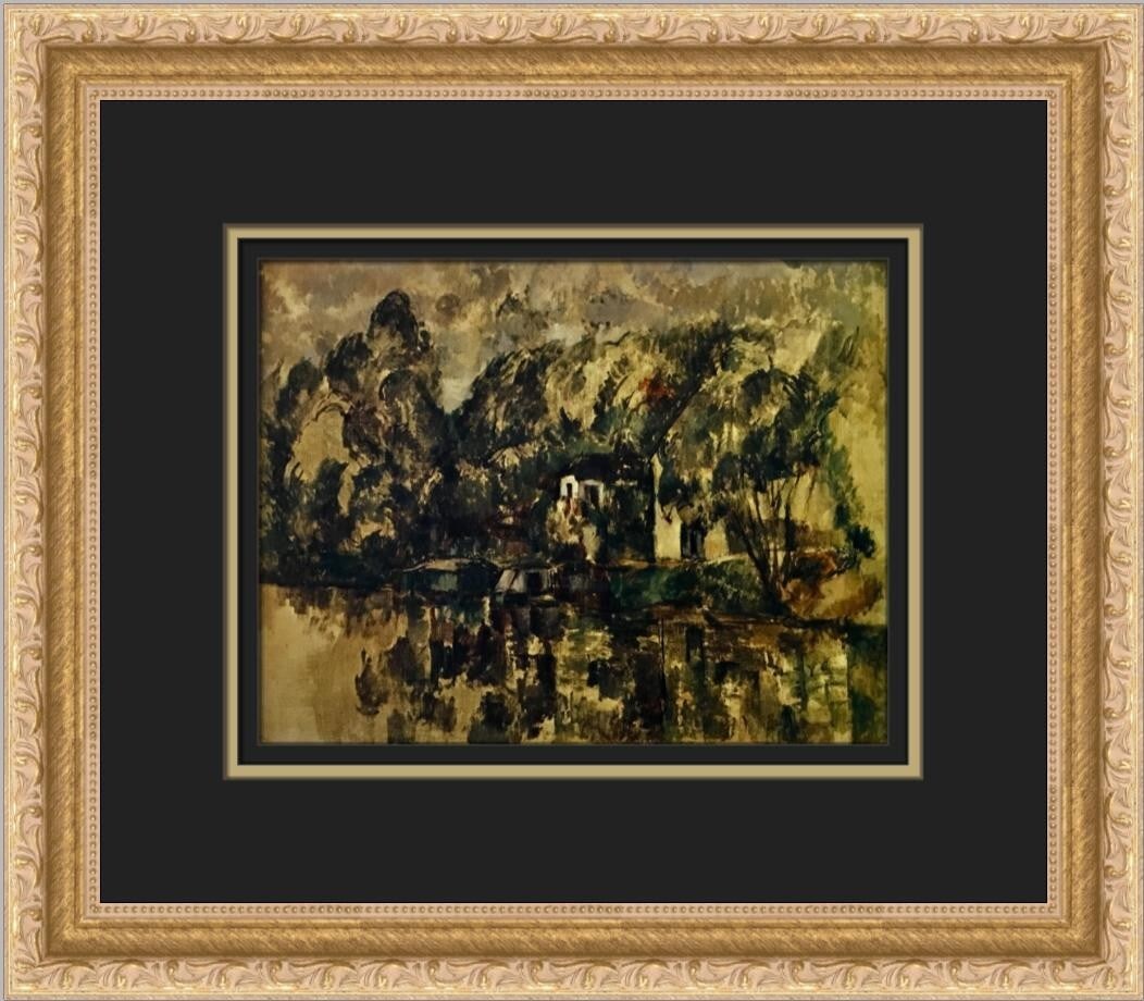 Paul Cezanne At the Water's Edge Custom Framed Lithograph Art Print (1 of 2)