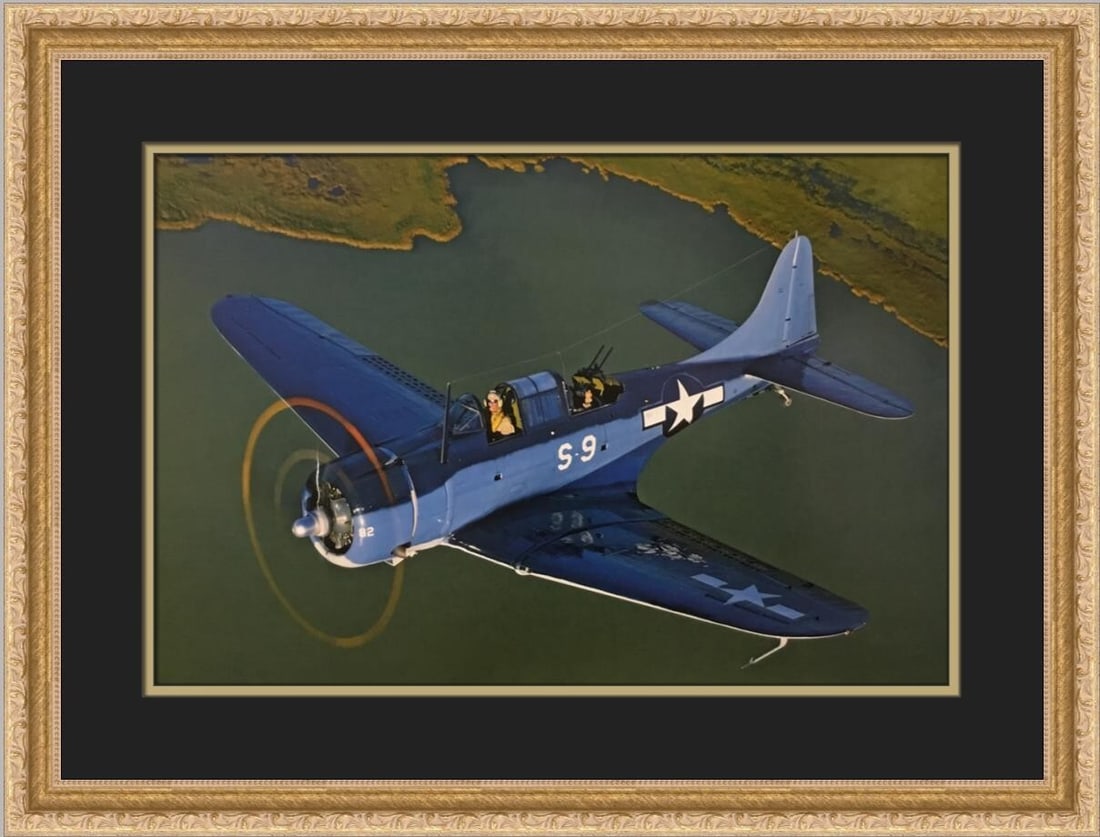 Douglas SBD-5 Dauntless Custom Framed Print by Philip Makanna: Douglas SBD-5 Dauntless Custom Framed Print by Philip Makanna This striking custom framed print features the Douglas SBD-5 Dauntless, captured in a realistic style by artist Philip Makanna. Measuring