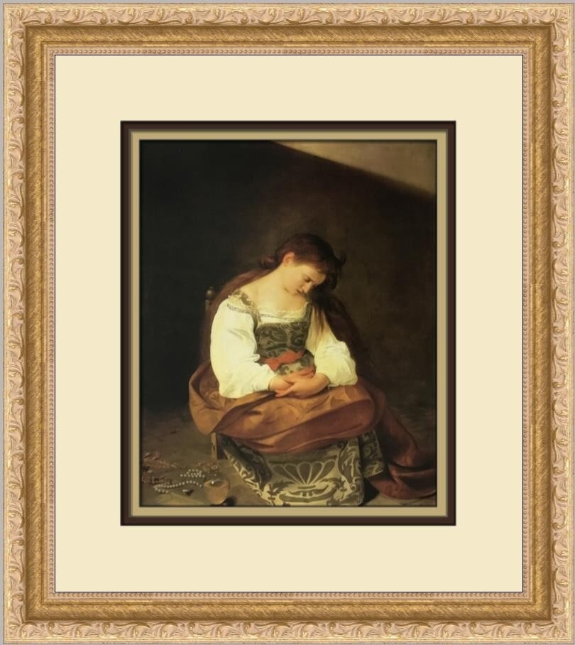 Caravaggio Mary Magdalen Custom Framed Print 15 x 13 Portrait Art: Caravaggio Mary Magdalen Custom Framed Print 15 x 13 Portrait Art This exquisite custom framed print features the iconic artwork of Mary Magdalen by Caravaggio, showcasing the artist's masterful reali