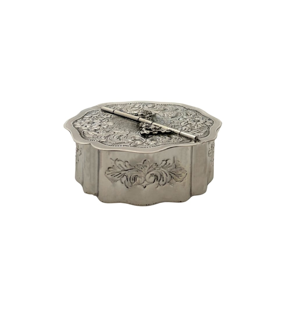 Handcrafted Italian Sterling Silver Ornate Floral Swirl Snuff Spice Box (1 of 4)