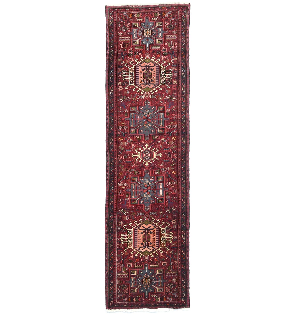 Vintage Hand-Knotted Tribal Runner Rug 2'8 x 10'3 Wool Geometric Design: Vintage Hand-Knotted Tribal Runner Rug 2'8 x 10'3 Wool Geometric Design Enhance your space with this stunning Tribal Vintage Oriental Runner Rug, perfect for adding character to any hallway, kitchen,