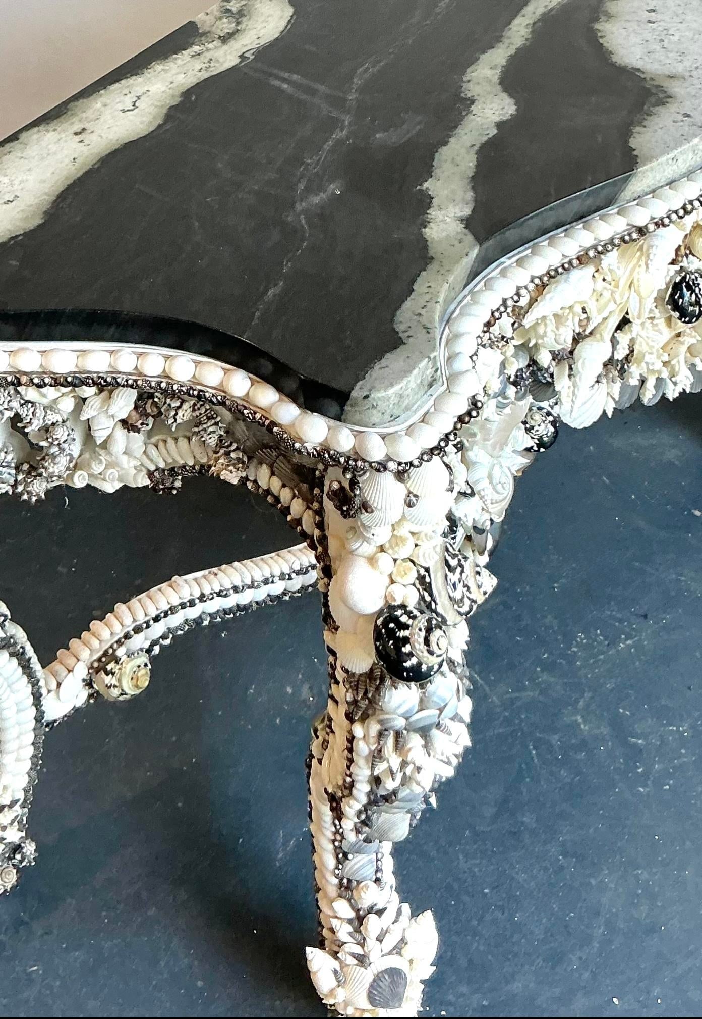 Shell Encrusted Console Table with Marble Top in Coastal Rococo Style - 5