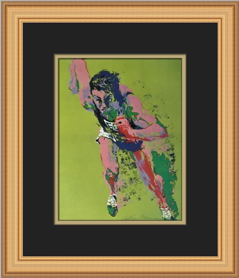 LeRoy Neiman Olympic Runner Custom Framed Print 1980 Expressionism Art: LeRoy Neiman Olympic Runner Custom Framed Print 1980 Expressionism Art Experience the dynamic spirit of the Olympic Runner through this exquisite custom framed print by renowned artist LeRoy Neiman. T