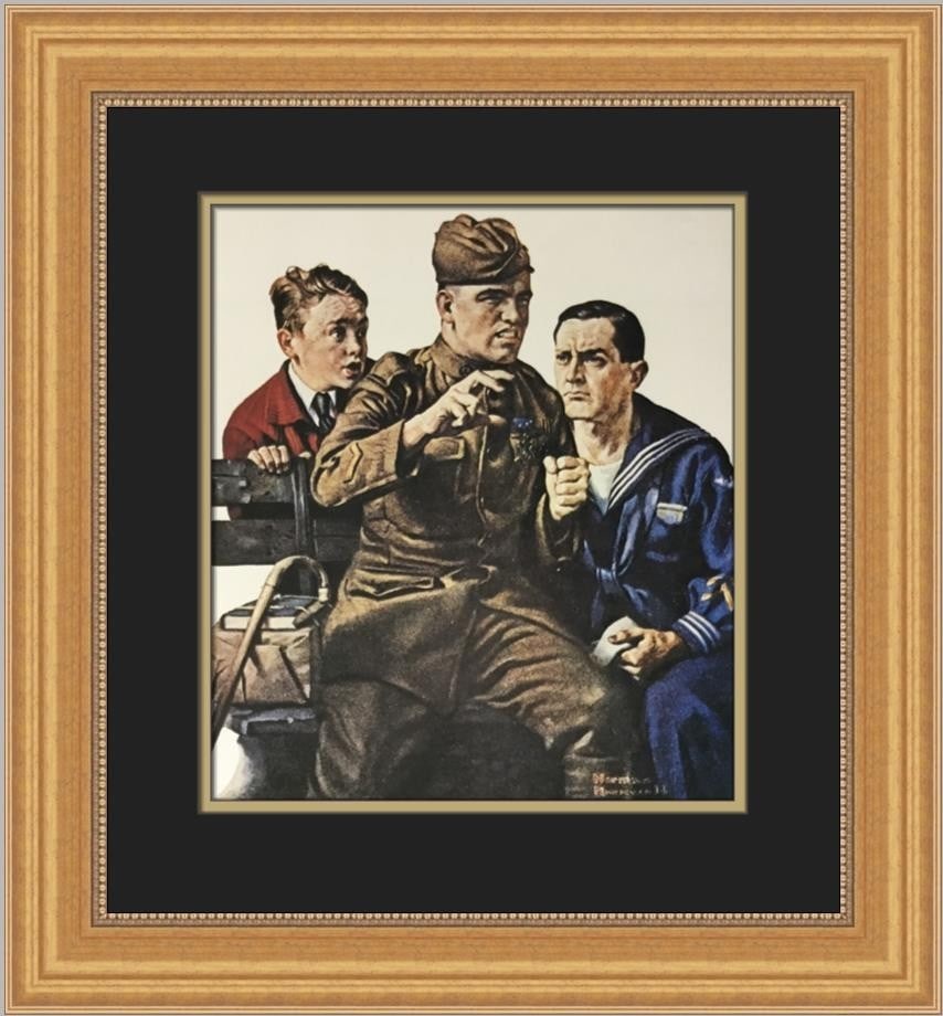 Norman Rockwell The Lost Battalion Custom Framed Art Print: Norman Rockwell The Lost Battalion Custom Framed Art Print This custom framed print titled 'The Lost Battalion' by renowned artist Norman Rockwell captures a poignant moment in Americana. Produced in