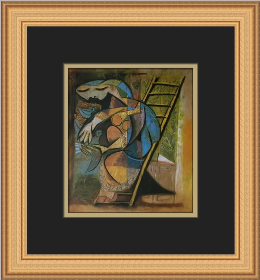 Pablo Picasso Woman with Doves Custom Framed Print 12 x 14 Gold Frame: Pablo Picasso Woman with Doves Custom Framed Print 12 x 14 Gold Frame This stunning custom framed print features Pablo Picasso's captivating artwork titled "Woman with Doves." The print showcases a me
