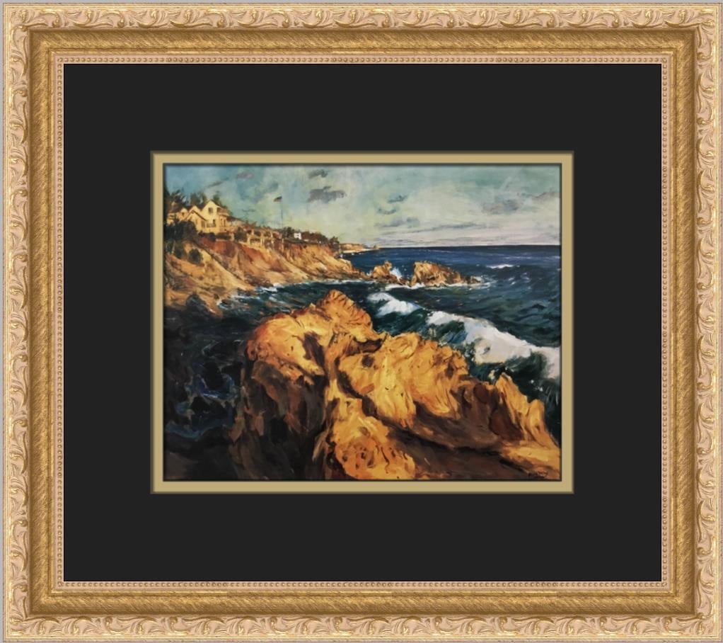 Karl Yens America the Beautiful Custom Framed Seascape Print 12x14: Karl Yens America the Beautiful Custom Framed Seascape Print 12x14 This custom framed print titled "America the Beautiful" by artist Karl Yens features a stunning seascape with an impressionist style.