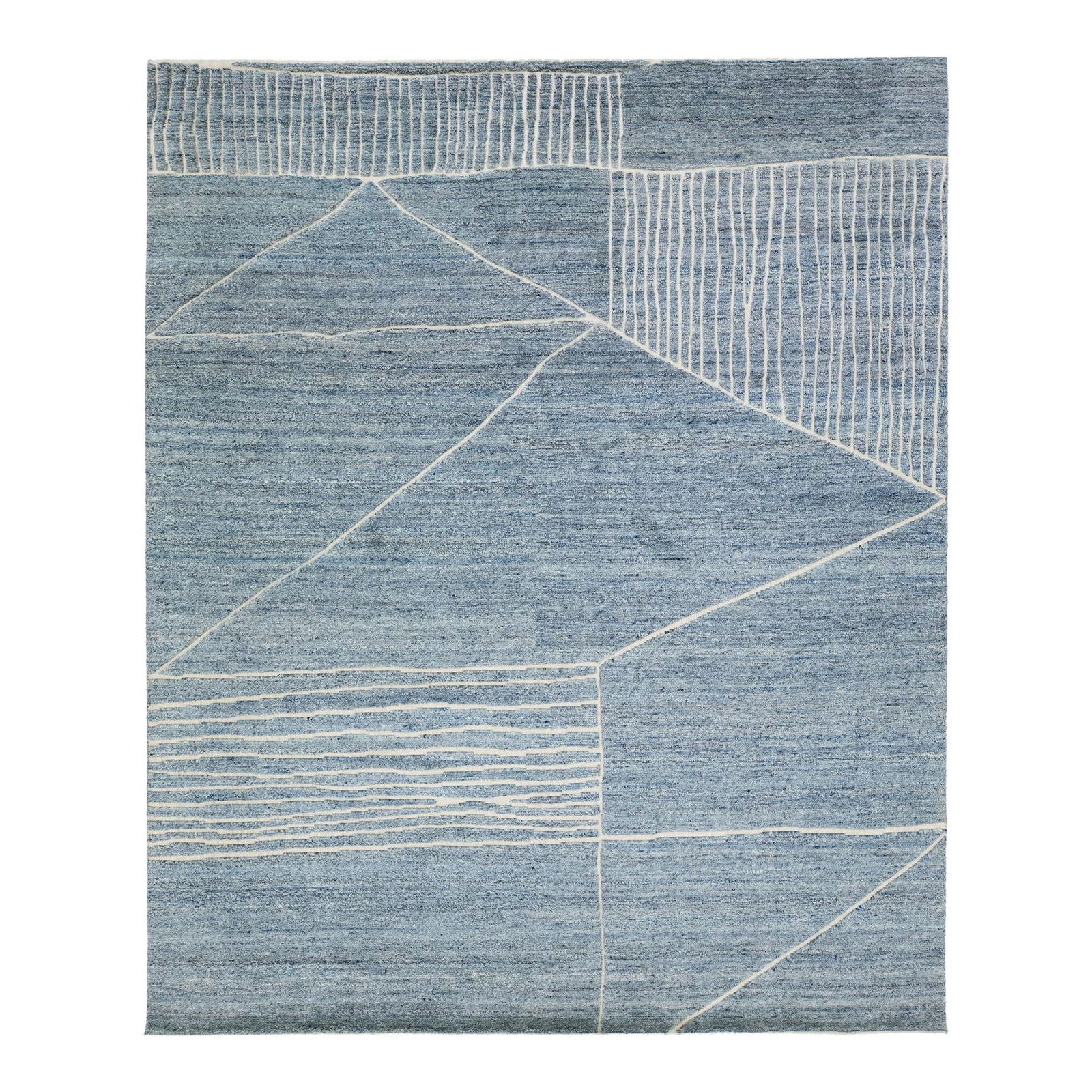 2020s Abstract Moroccan Wool Rug 8'1 x 9'11 Blue: 2020s Abstract Moroccan Wool Rug 8'1 x 9'11 Blue Elevate your space with this stunning abstract Moroccan style modern wool rug. Featuring a timeless pattern in soothing blue tones, this luxurious piec