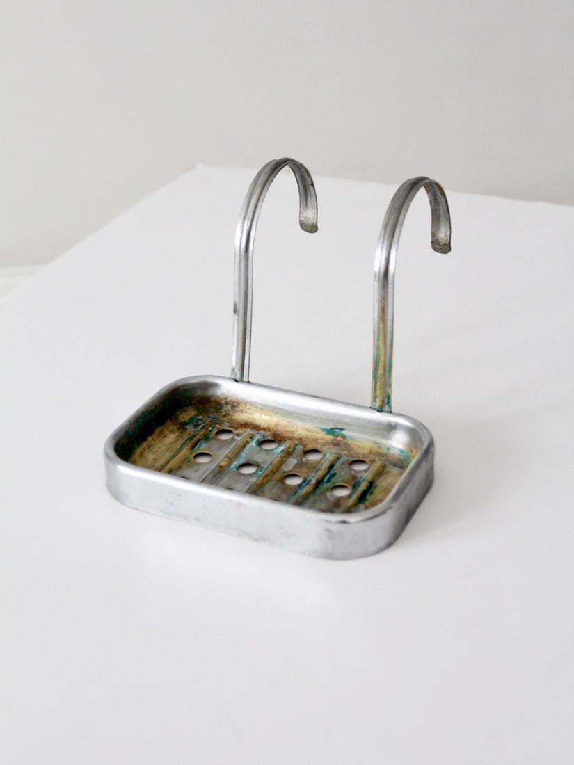 1930s Nickel Plated Brass Art Deco Bathroom Soap Holder: 1930s Nickel Plated Brass Art Deco Bathroom Soap Holder This vintage Art Deco soap dish from the 1930s is crafted from nickel-plated brass, featuring a balanced, substantial form. The design includes