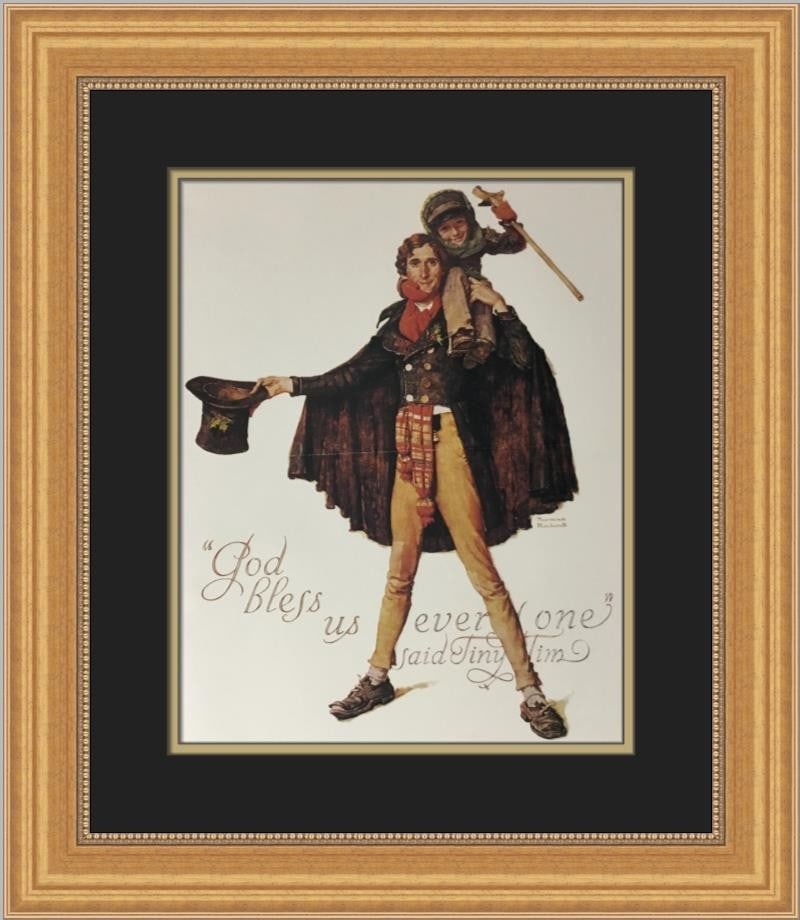 Norman Rockwell God Bless Us Everyone Custom Framed 1975 Print: Norman Rockwell God Bless Us Everyone Custom Framed 1975 Print This exquisite custom framed print by Norman Rockwell, titled "God Bless Us Everyone," captures the essence of Americana through its char