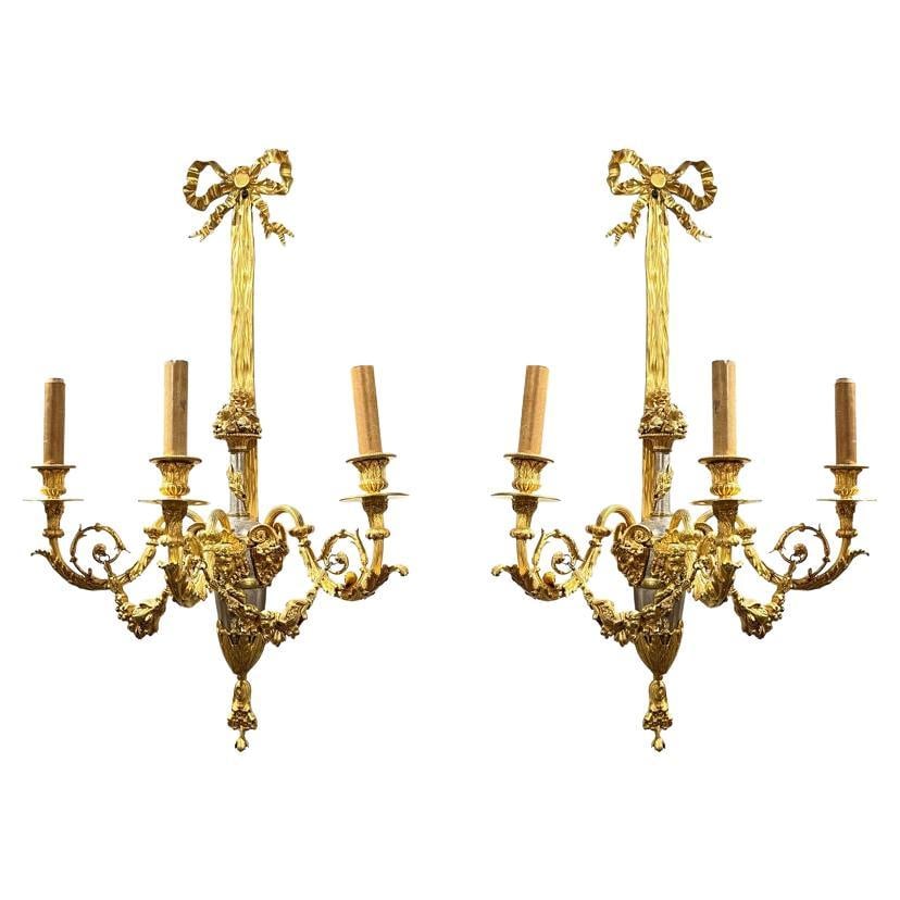 Set of 2 Silvered and Gilt Bronze Louis XVI Sconces from France (1 of 16)
