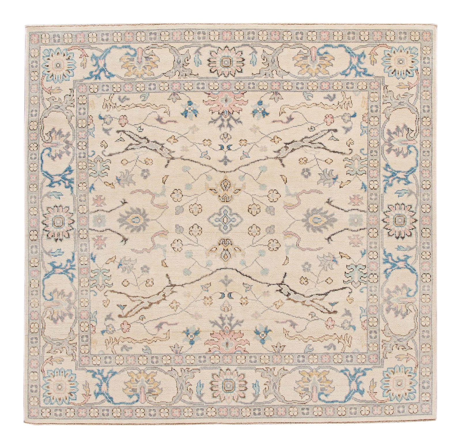 Beige Hand-Knotted Modern Oushak Square Wool Rug 8'2" x 8' (1 of 10)