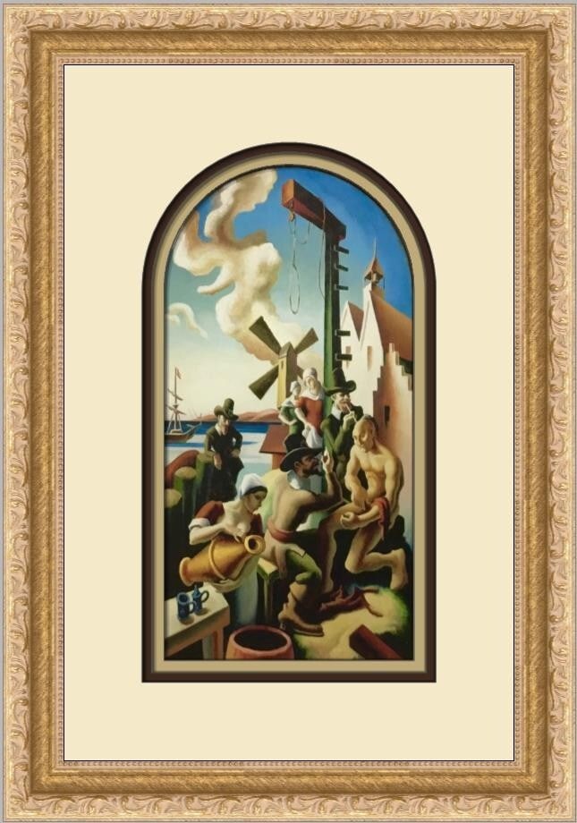 Thomas Hart Benton Pilgrims and Indians Custom Framed Print 15x11: Thomas Hart Benton Pilgrims and Indians Custom Framed Print 15x11 This exquisite custom framed print titled "Pilgrims and Indians" by renowned artist Thomas Hart Benton showcases the artist's expressi