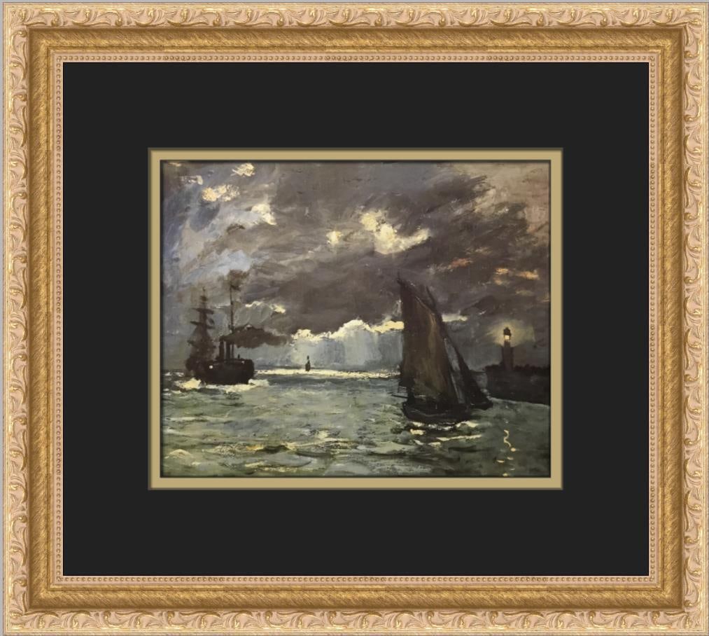 Claude Monet Seascape Night Effect Custom Framed Offset Lithograph Print (1 of 2)