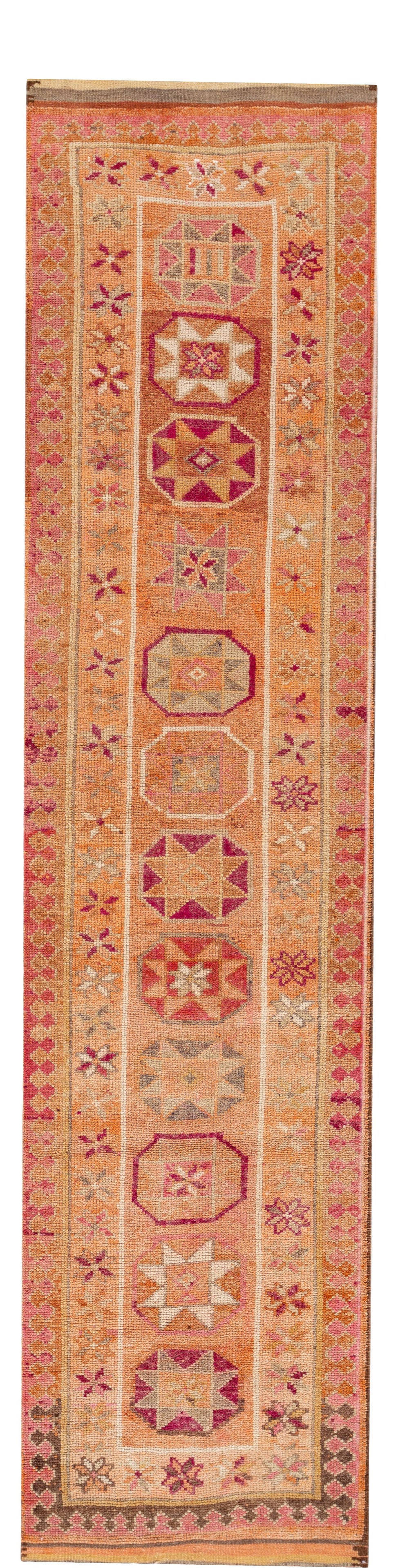 Vintage Turkish Anatolian Runner Rug 20th Century Orange Wool 3'2 x 13': Vintage Turkish Anatolian Runner Rug 20th Century Orange Wool 3'2 x 13' Discover the charm of this 20th-century vintage Turkish Anatolian runner rug, featuring a captivating all-over orange geometric