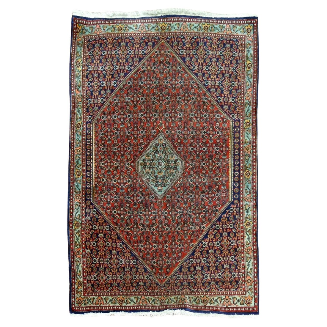 Zabihi Collection Vintage Persian Bidjar Rug Fish Design 3'9 x 5'7 Wool Hand-Knotted: Zabihi Collection Vintage Persian Bidjar Rug Fish Design 3'9 x 5'7 Wool Hand-Knotted Discover the exquisite craftsmanship of this Vintage Persian Bidjar Rug, featuring a captivating herati "fish" desi