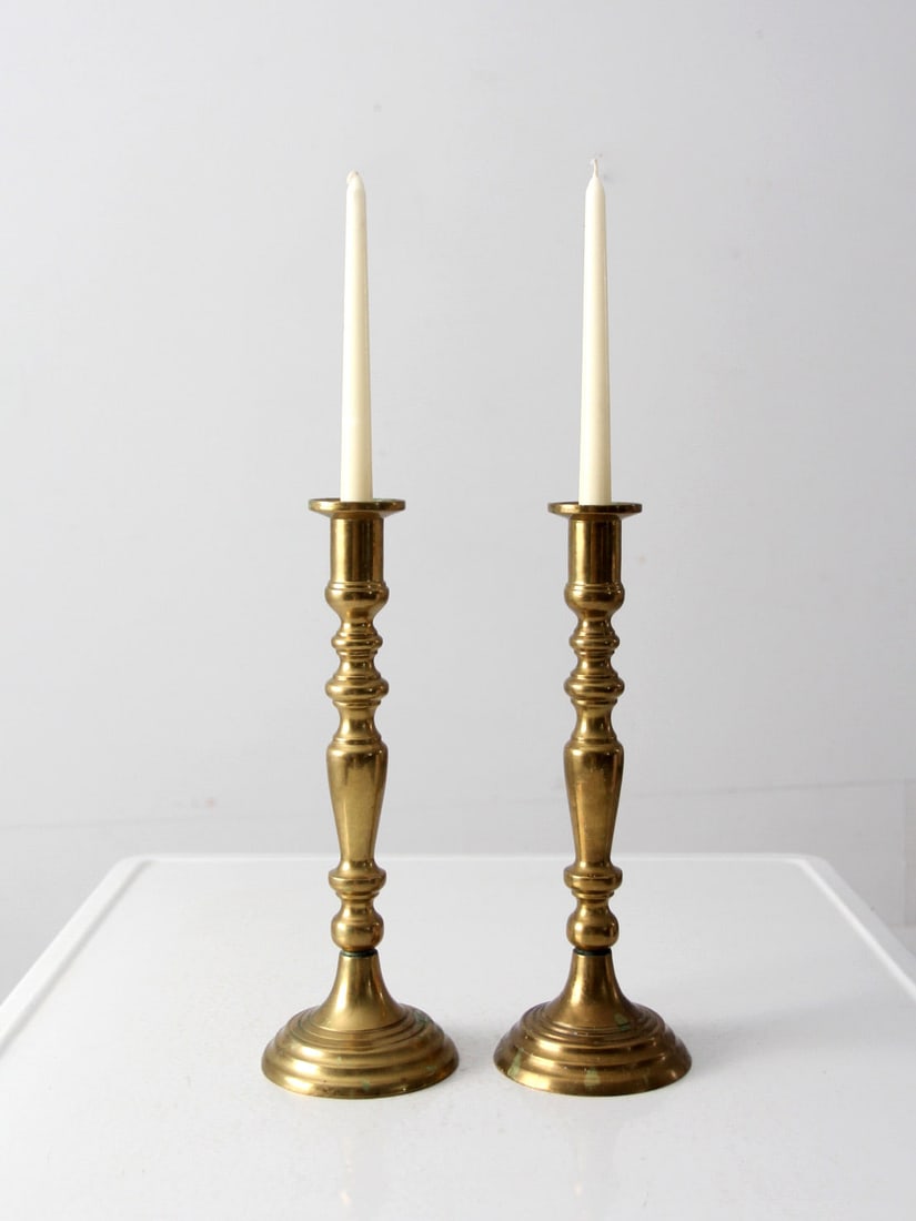 Vintage Pair of 13 Inch Antique Brass Baluster Candlestick Holders (1 of 12)