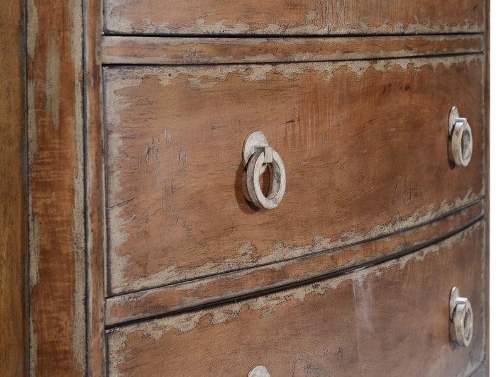 Rustic European Bowfront Chest in Pecan with Swedish Moss Accents: Rustic European Bowfront Chest in Pecan with Swedish Moss Accents Introducing the Timeless Athens Chest, a beautifully crafted piece that blends vintage-inspired design with modern functionality. This