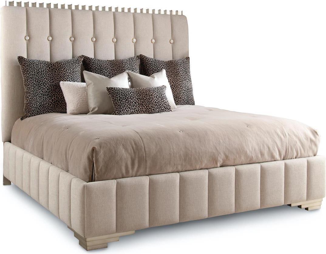 John-Richard Hollywood Regency Silver King Bed 72H 85W 85D: John-Richard Hollywood Regency Silver King Bed 72H 85W 85D Introducing an elegant Hollywood Regency style king bed that brings a touch of glamour and sophistication to your bedroom. This stunning bed