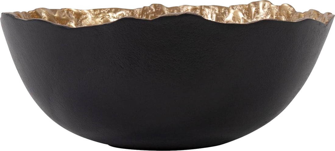 Howard Elliott Massru Decorative Bowl Gold Black Aluminum 11x11: Howard Elliott Massru Decorative Bowl Gold Black Aluminum 11x11 Introducing the Massru Aluminum Bowl, a striking decorative piece featuring a captivating gold interior and a sleek black matte exterior