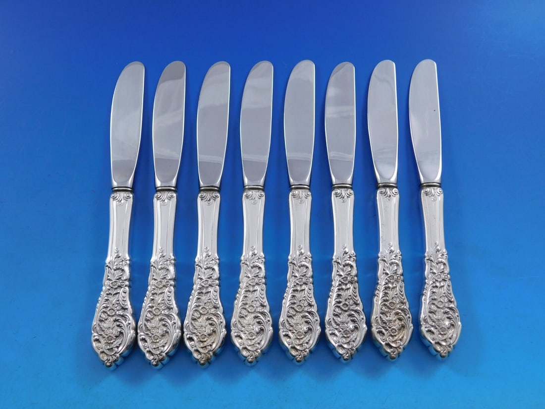 Reed & Barton Florentine Lace Sterling Silver Butter Spreader Set of 8: Reed & Barton Florentine Lace Sterling Silver Butter Spreader Set of 8 Enhance your dining experience with this elegant set of 8 butter spreaders from Reed & Barton's Florentine Lace pattern. Each spr