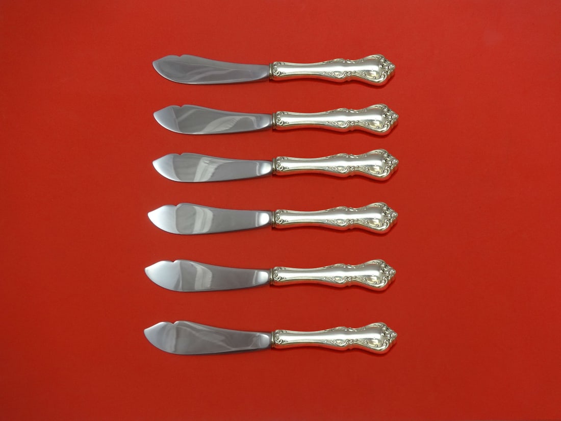 Towle Debussy Sterling Silver 6pc Trout Knife Set Custom Made: Towle Debussy Sterling Silver 6pc Trout Knife Set Custom Made Elevate your dining experience with this exquisite 6-piece trout knife set, crafted in the elegant Debussy pattern by Towle. Each knife fe