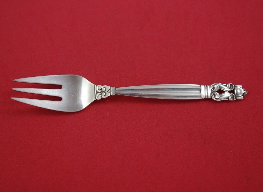 Georg Jensen Acorn Sterling Silver 3-Tine Fish Salad Fork 6.5 inches (1 of 1)