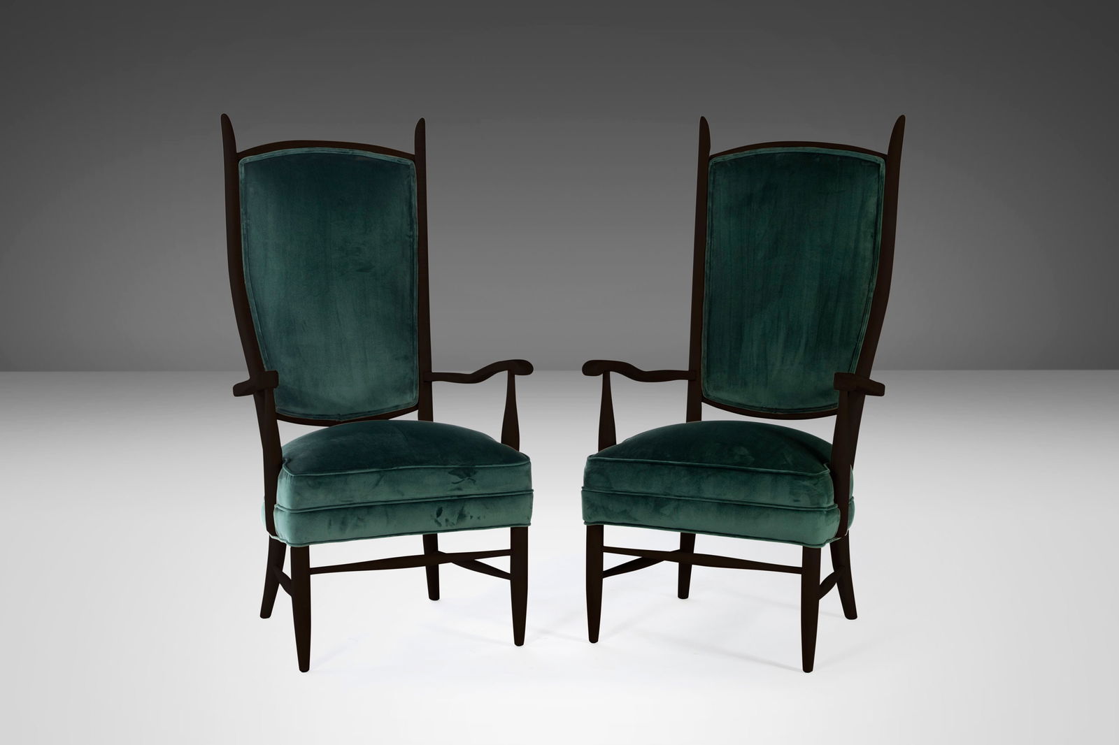 Pair of 1950s Maxwell Royal High Back Upholstered Chairs in Forest Green Velvet (1 of 10)
