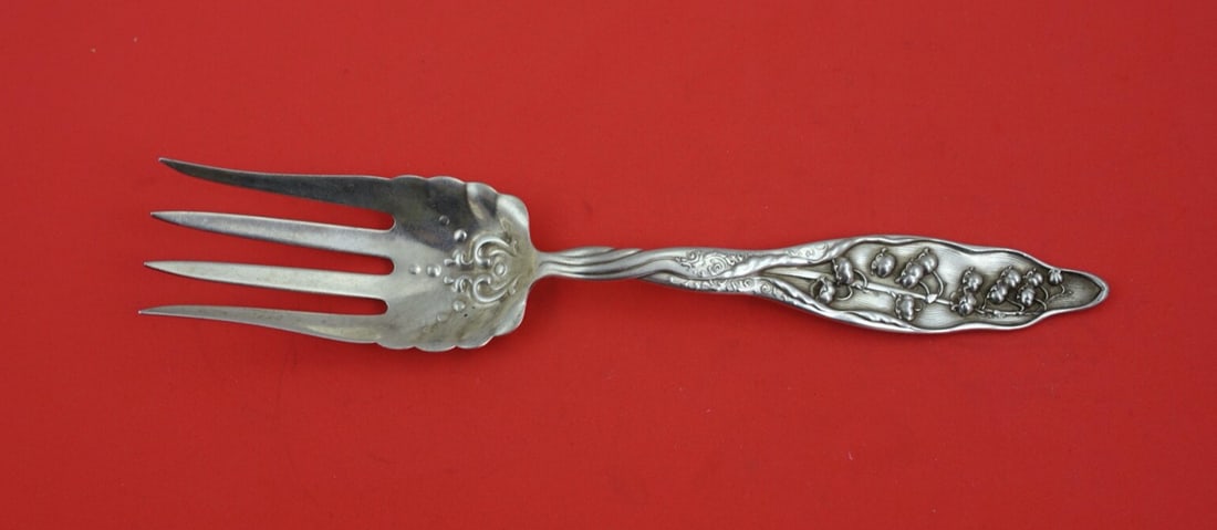 Whiting Sterling Silver Serving Fork Lily of the Valley 8 7/8 inches (1 of 2)