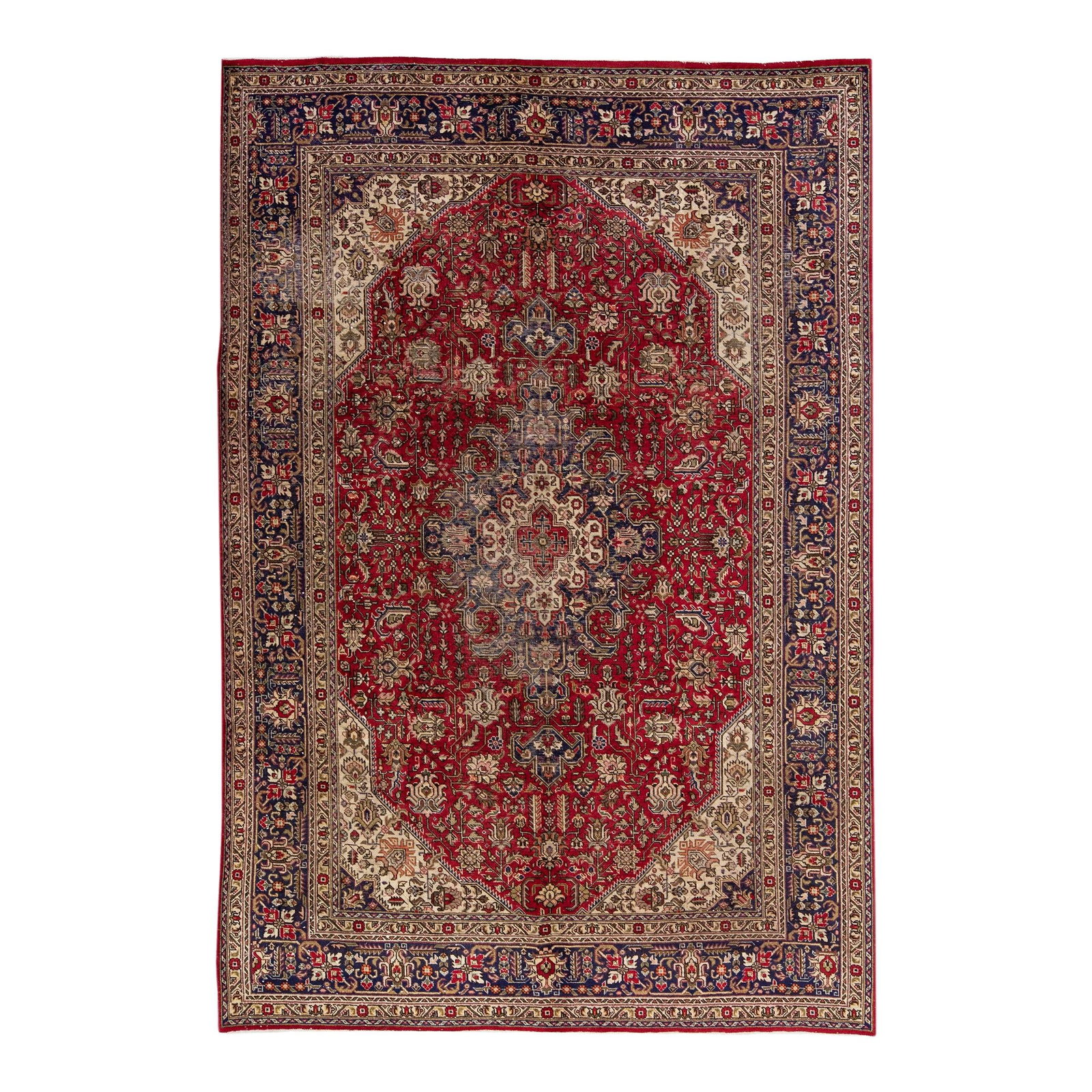 1960s Persian Tabriz Handmade Wool Rug 6'5 x 9'8 Geometric Medallion: 1960s Persian Tabriz Handmade Wool Rug 6'5 x 9'8 Geometric Medallion Experience the elegance of this vintage Persian Tabriz handmade rug, crafted with care in the 1960s. The rug features a rich brown