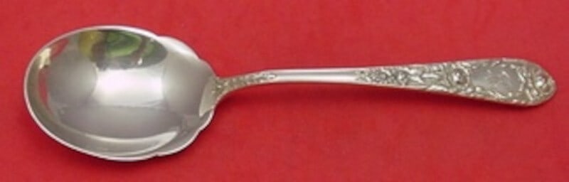 Kirk Rose Sterling Silver Berry Spoon 8.5 Inch Serving: Kirk Rose Sterling Silver Berry Spoon 8.5 Inch Serving This exquisite serving spoon features the renowned Rose pattern by Kirk, crafted from high-quality sterling silver. Measuring 8 1/2 inches, the s