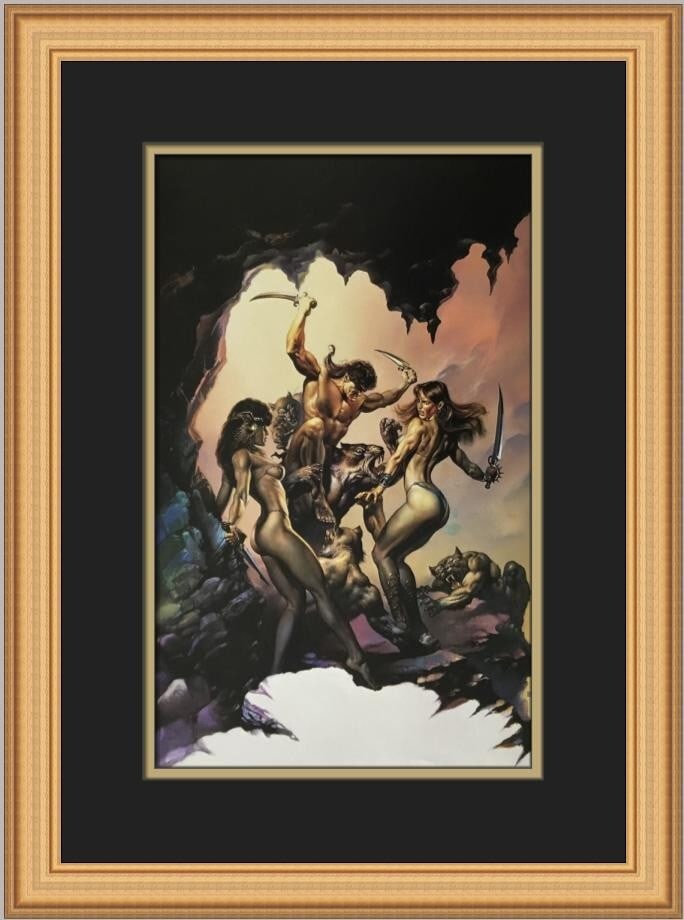 Boris Vallejo At The Earth's Core Custom Framed Fantasy Art Print: Boris Vallejo At The Earth's Core Custom Framed Fantasy Art Print This stunning custom framed print by Boris Vallejo, titled "At The Earth's Core," showcases a captivating fantasy art theme in a reali
